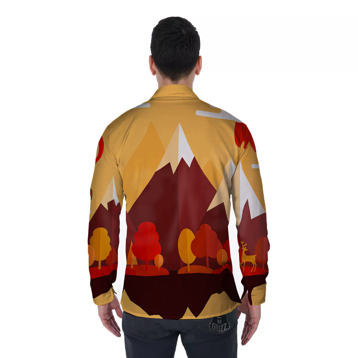 Mountain Autumn Print Men's Long Sleeve Shirts-grizzshop