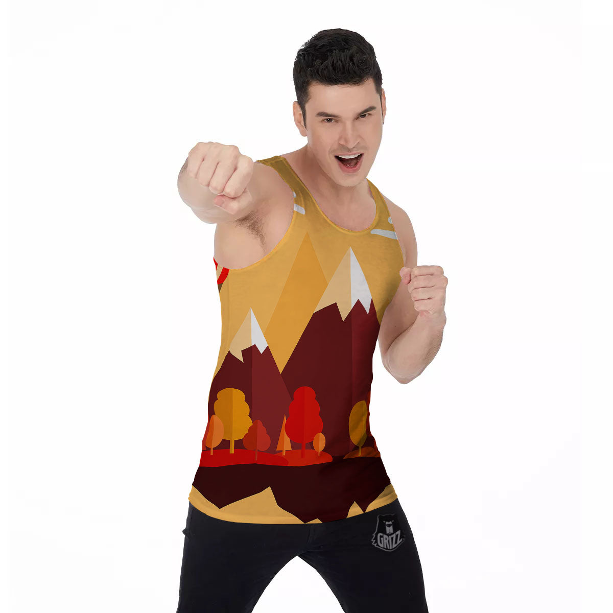 Mountain Autumn Print Men's Tank Top-grizzshop