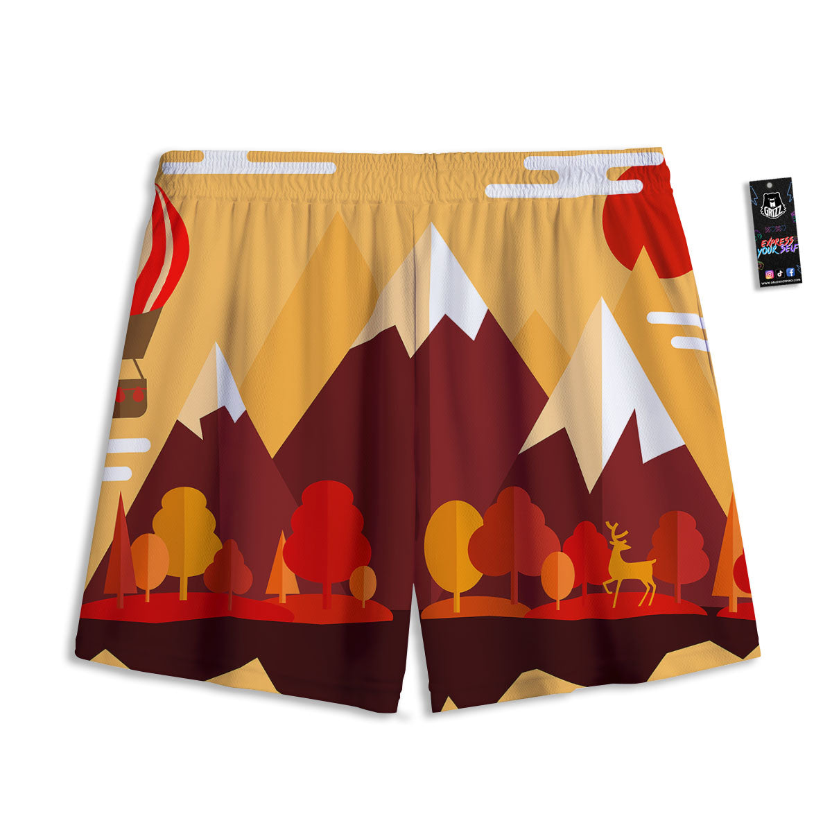 Odin God And Crow Gold Viking Print Mesh Shorts