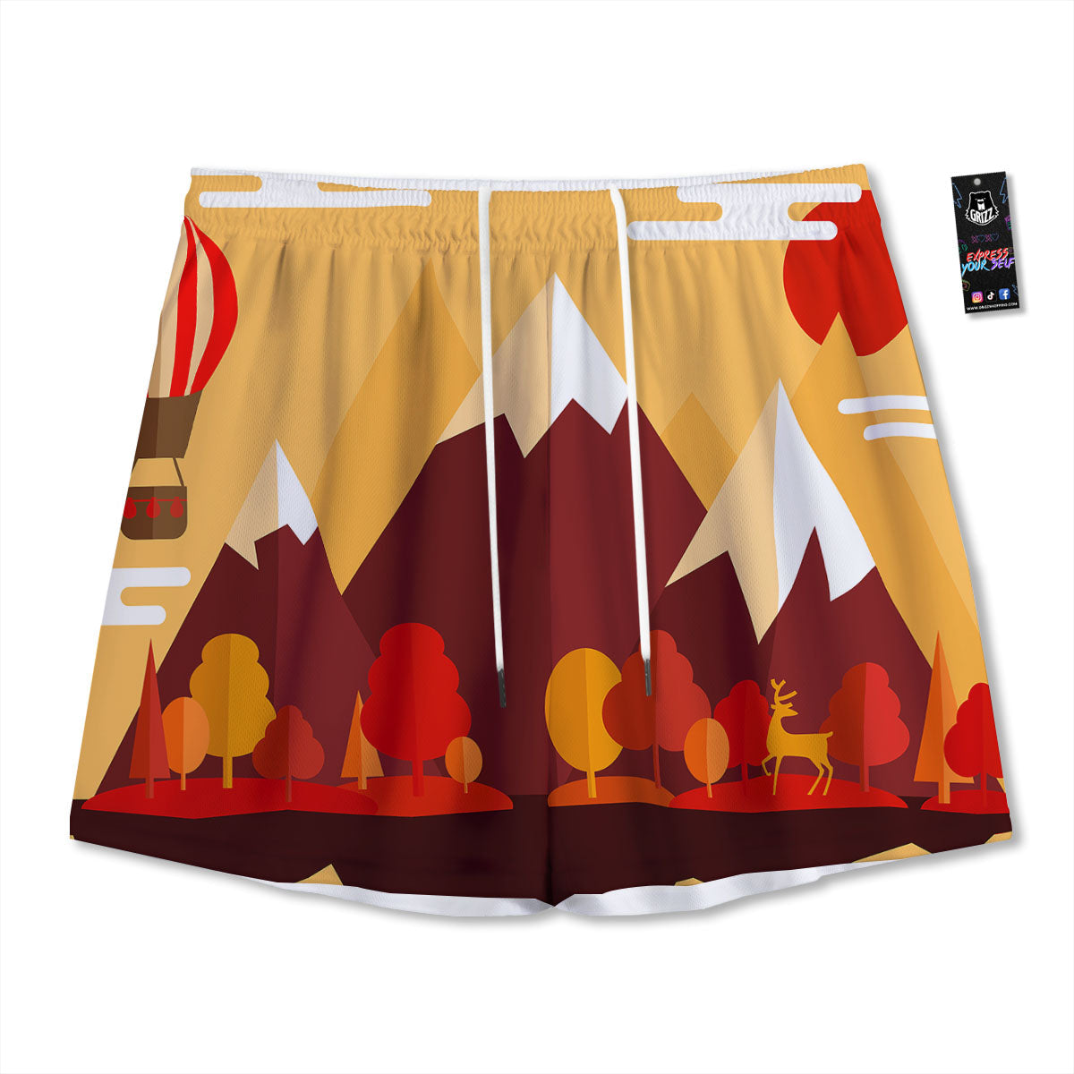 Odin God And Crow Gold Viking Print Mesh Shorts