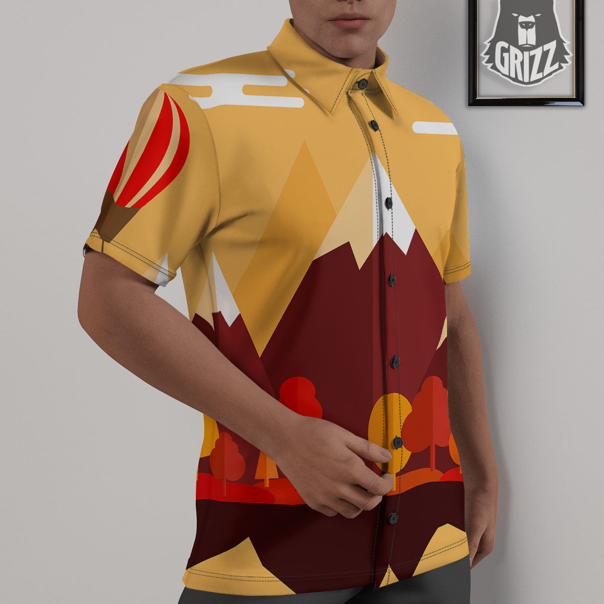 Mountain Autumn Print Untucked Shirts-grizzshop