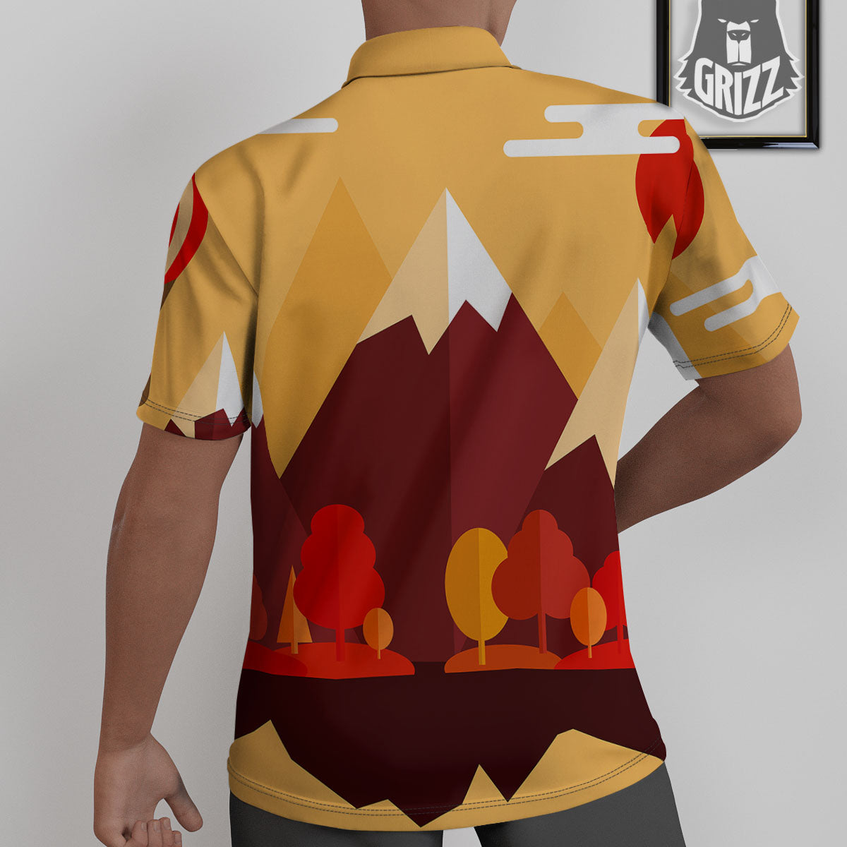 Mountain Autumn Print Untucked Shirts-grizzshop