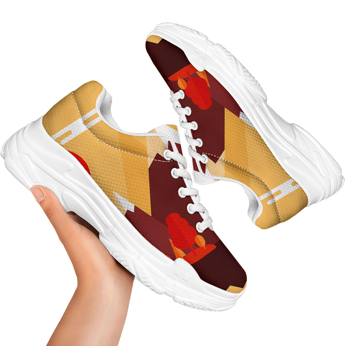 Mountain Autumn Print White Chunky Shoes-grizzshop