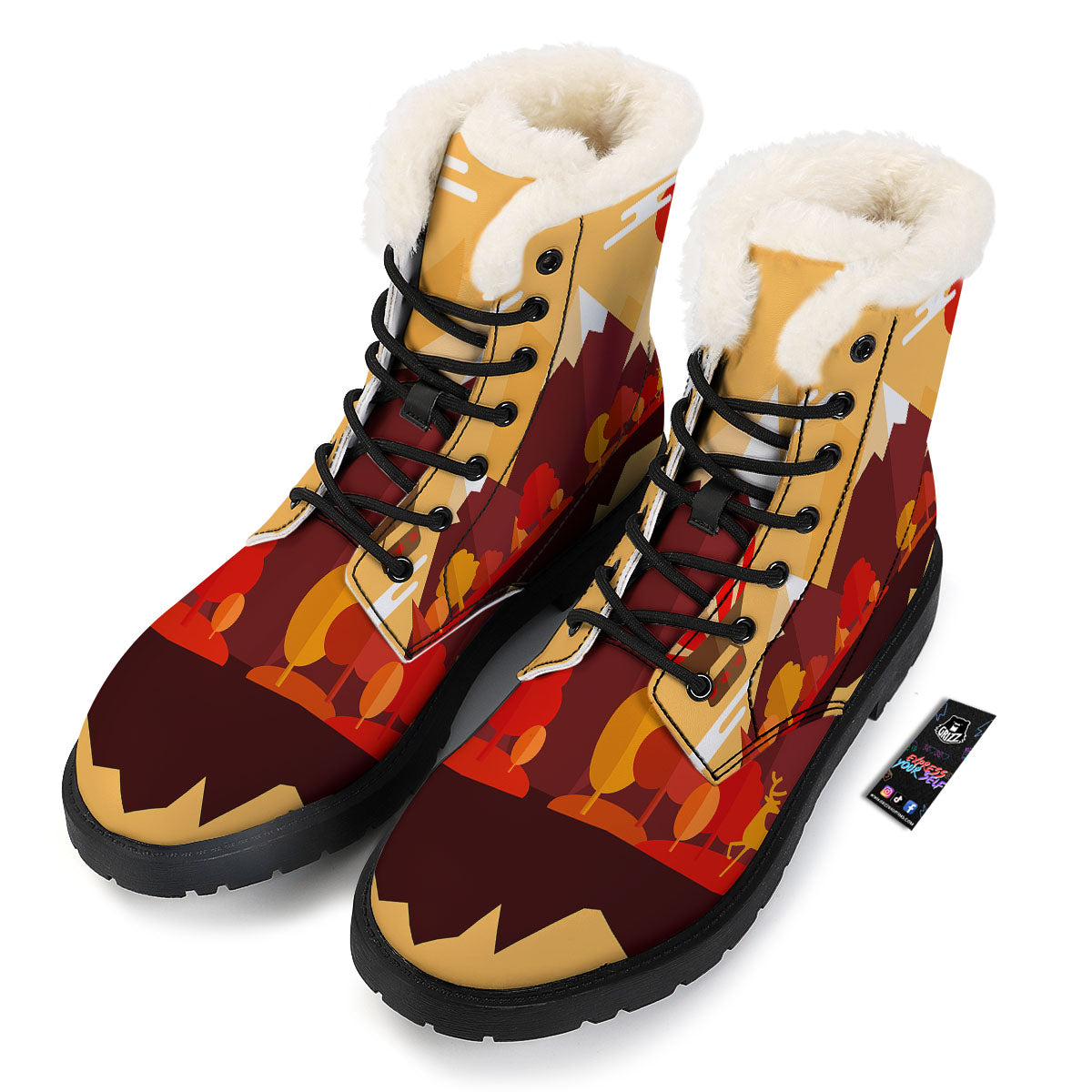Mountain Autumn Print Winter Boots-grizzshop