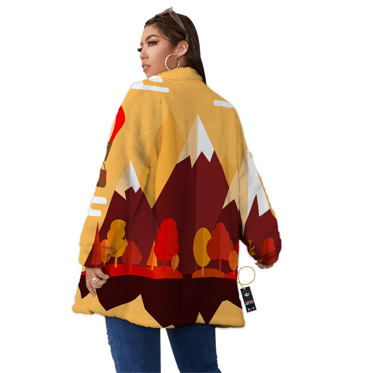 Mountain Autumn Print Women's Sherpa Jacket-grizzshop