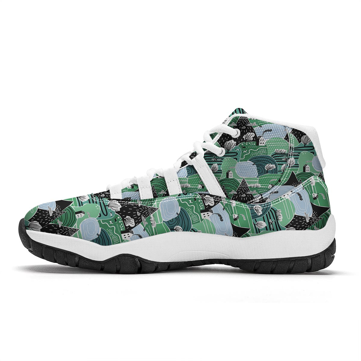Mountain Cartoon Pattern Print White Bball Shoes-grizzshop