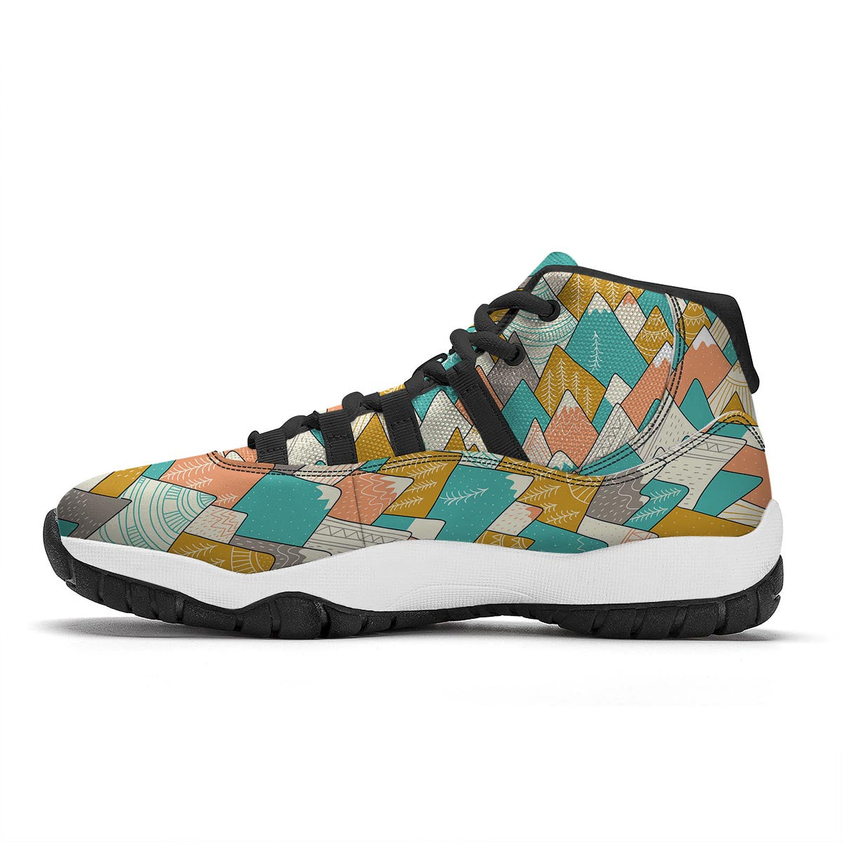 Mountain Colorful Pattern Print Black Bball Shoes-grizzshop
