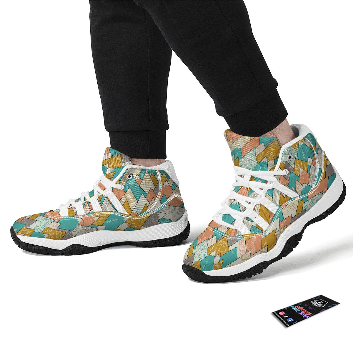 Mountain Colorful Pattern Print White Bball Shoes-grizzshop