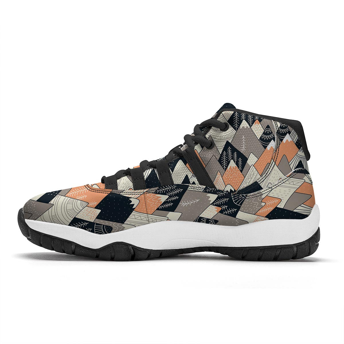 Mountain Pattern Print Black Bball Shoes-grizzshop