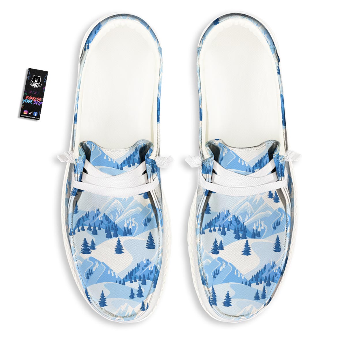 Mountain Skiing Print Pattern Black Loafers-grizzshop