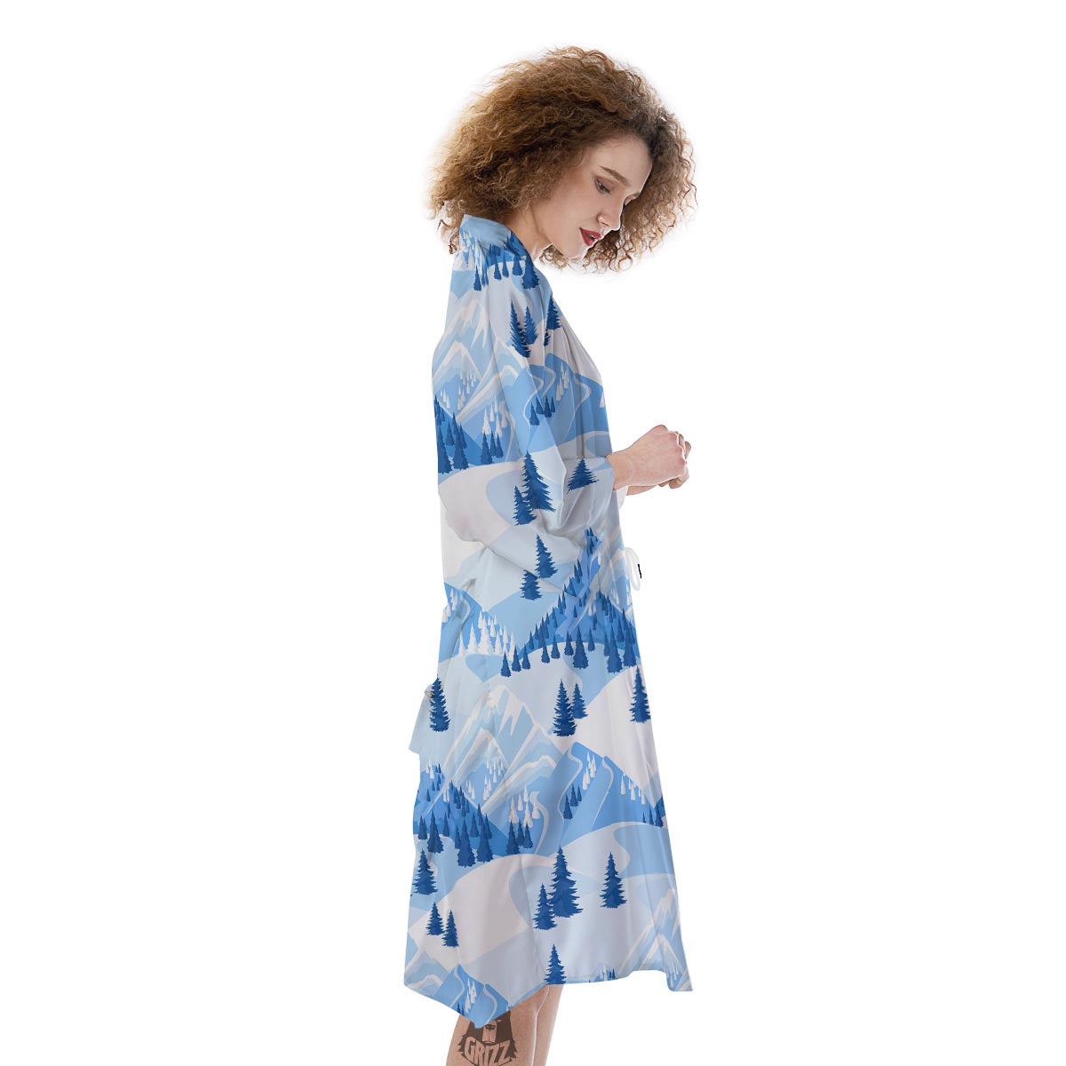 Mountain Skiing Print Pattern Kimono-grizzshop