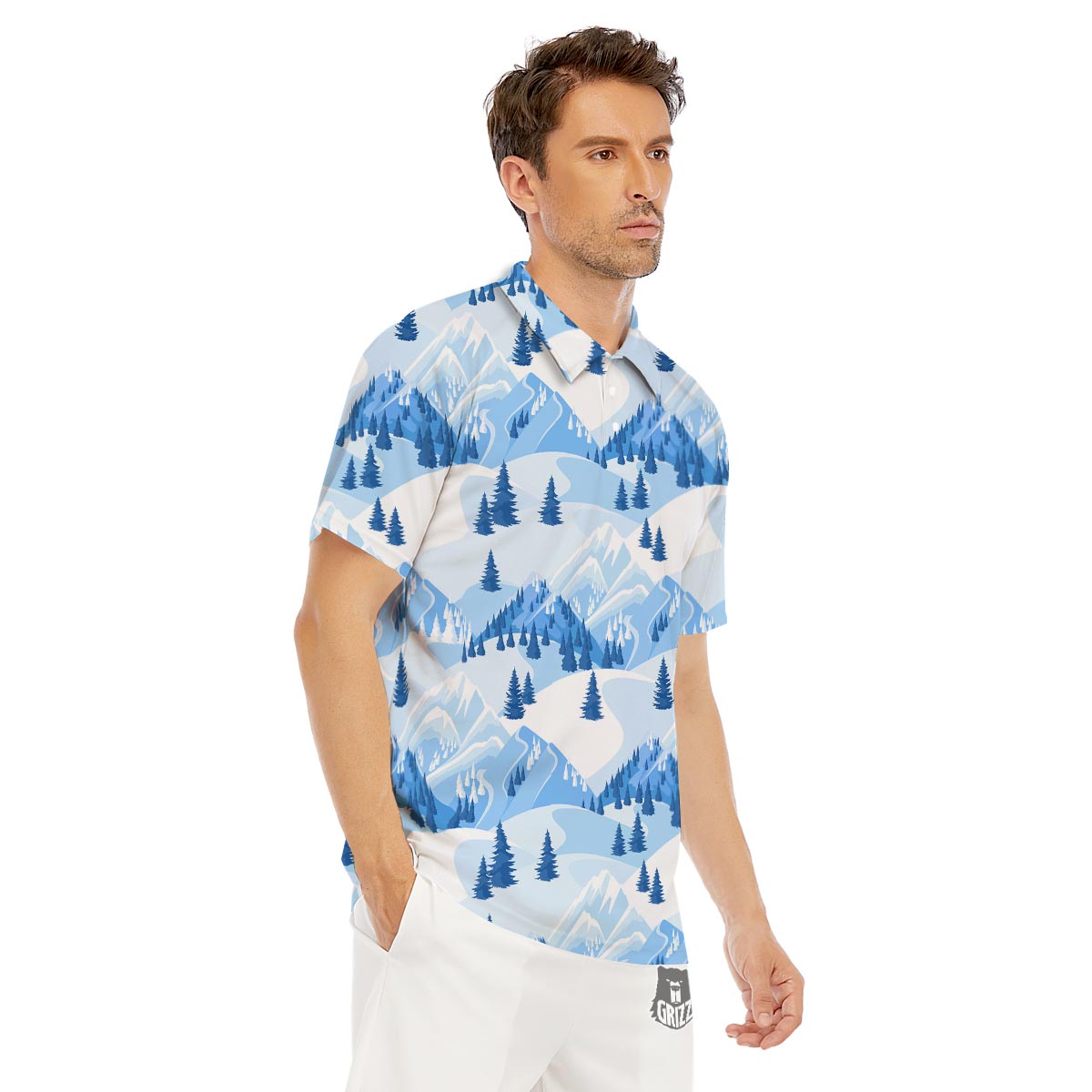 Mountain Skiing Print Pattern Men's Golf Shirts-grizzshop