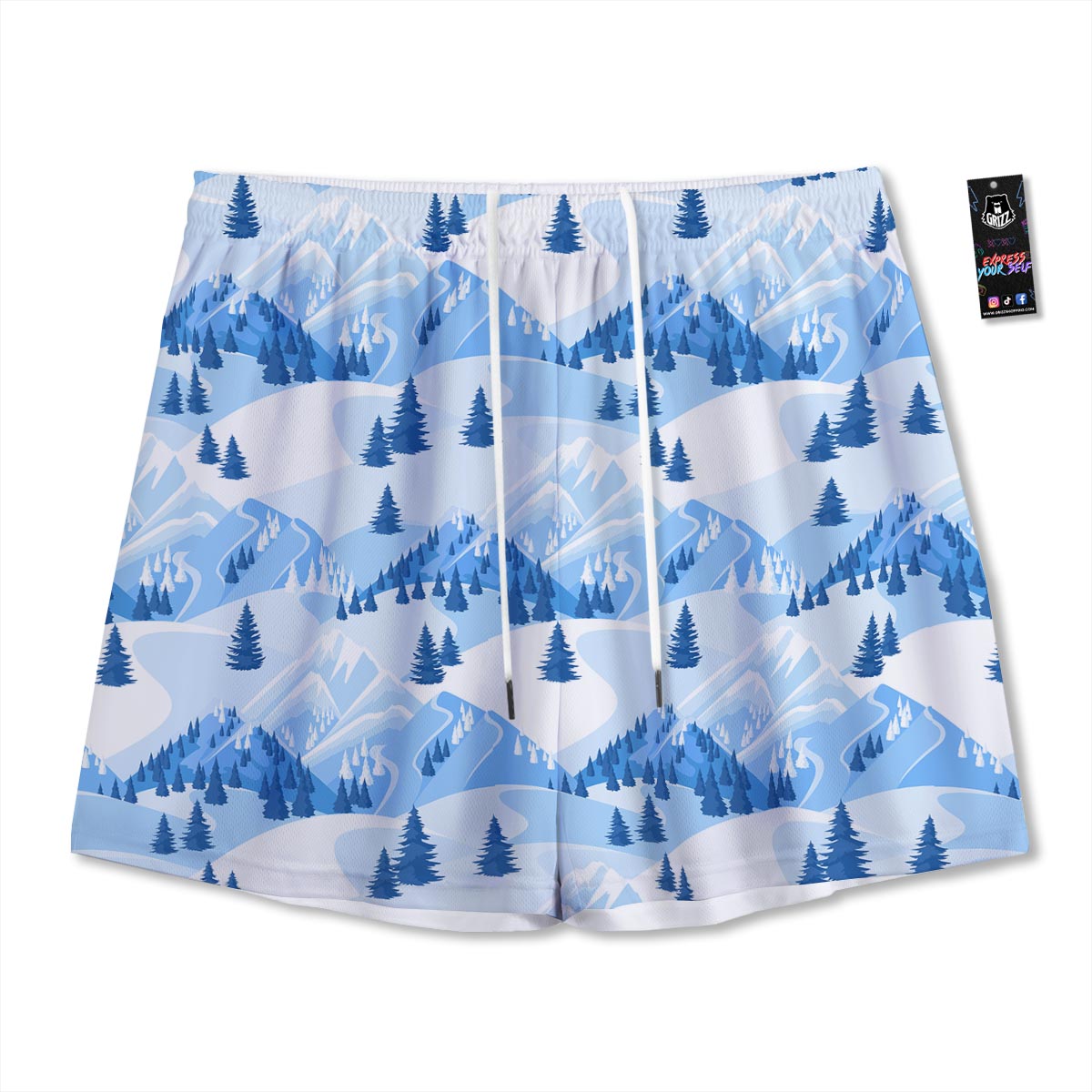 Mountain Skiing Print Pattern Mesh Shorts