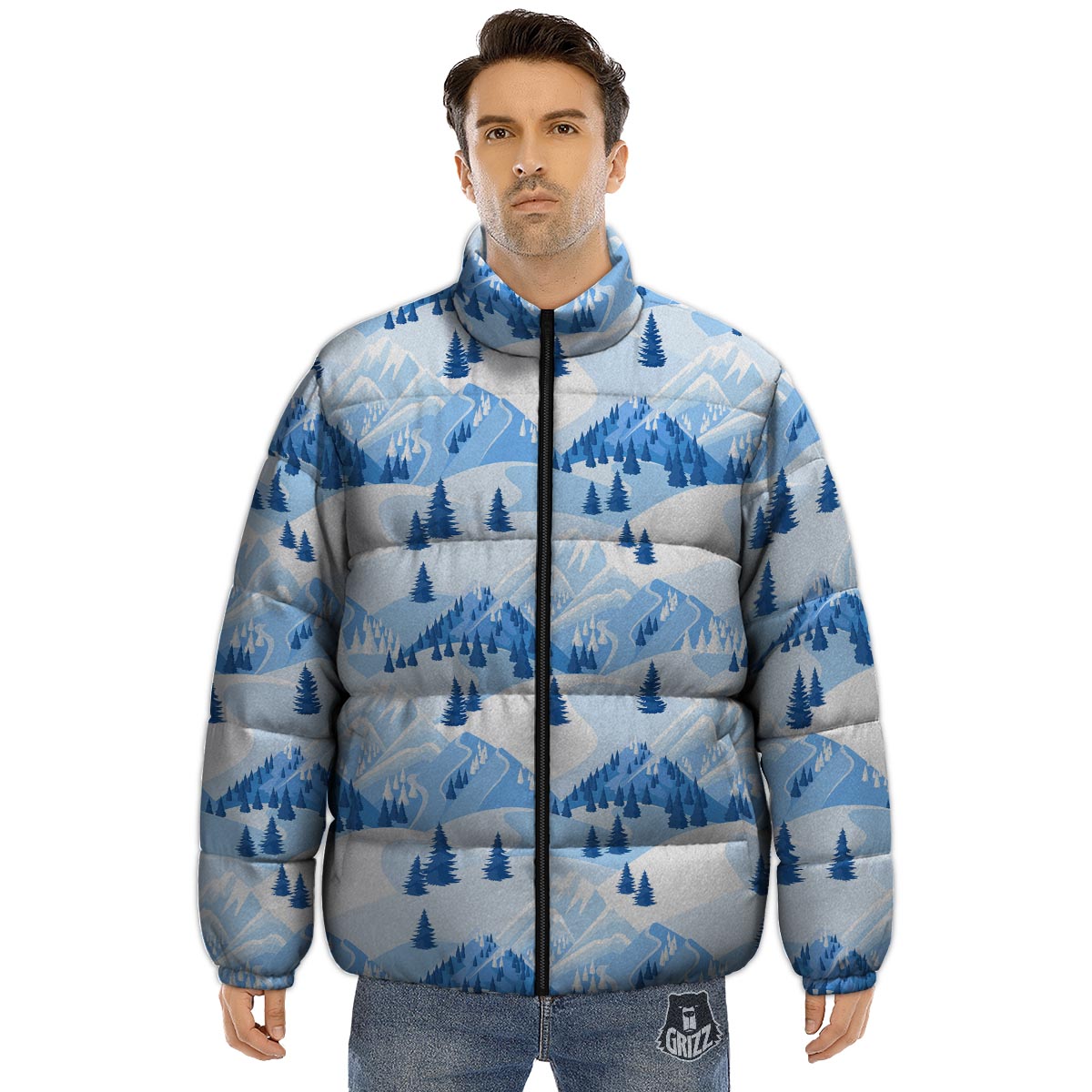 Mountain Skiing Print Pattern Puffer Jacket-grizzshop