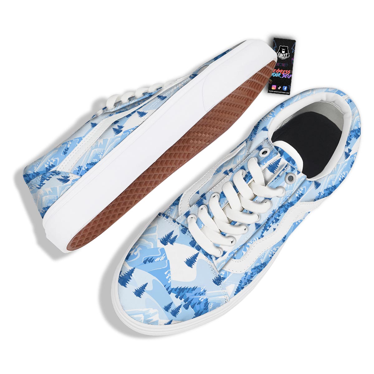Mountain Skiing Print Pattern Skate Shoes-grizzshop