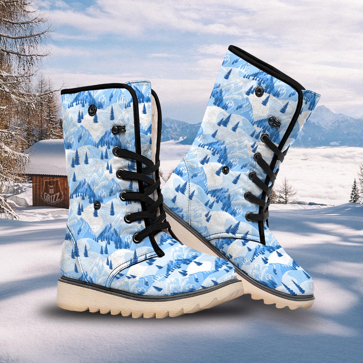 Mountain Skiing Print Pattern Snow Boots-grizzshop