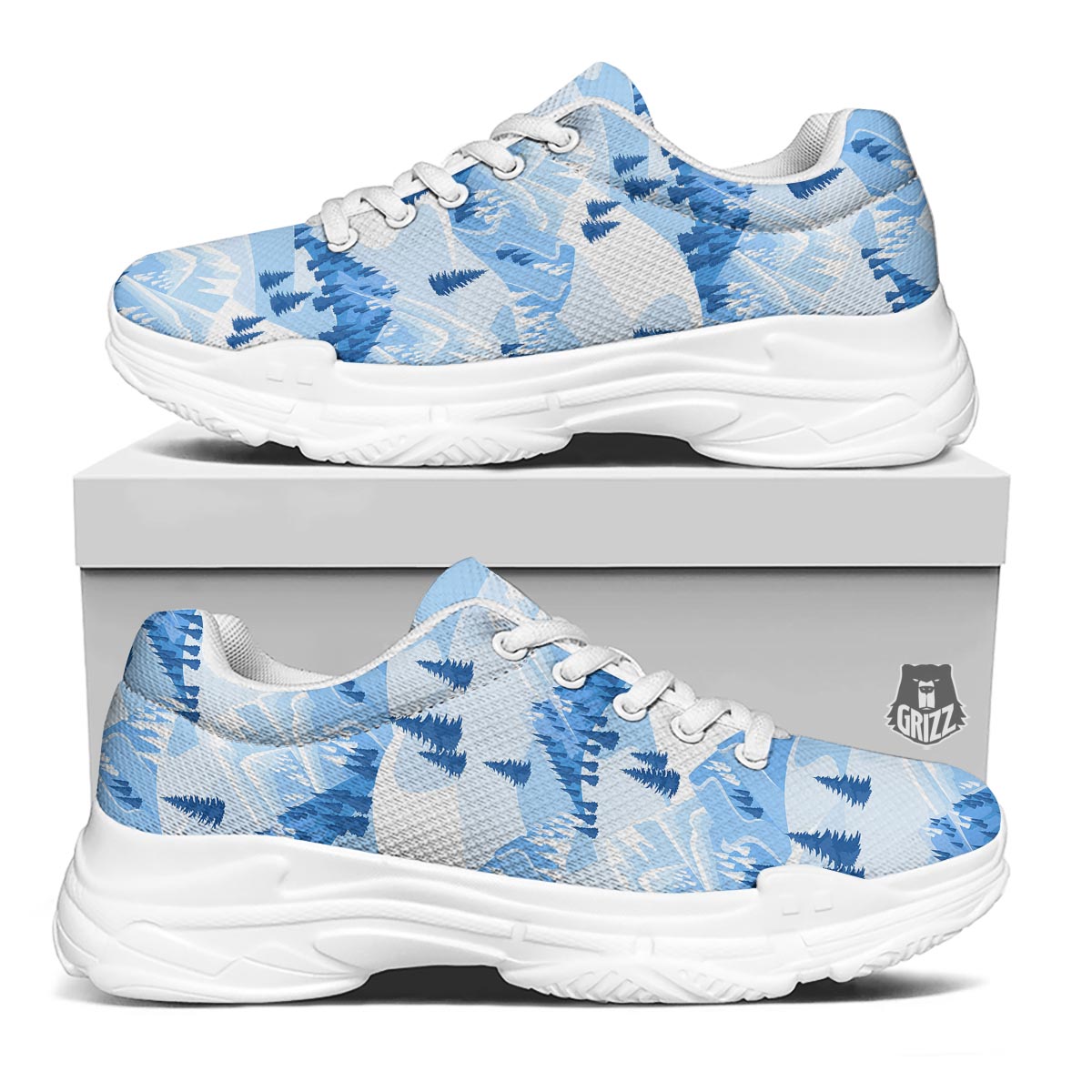 Mountain Skiing Print Pattern White Chunky Shoes-grizzshop