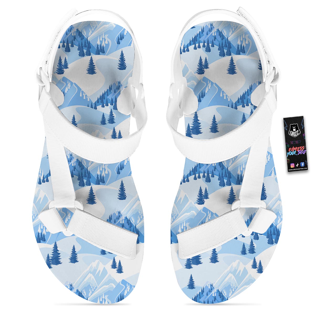 Mountain Skiing Print Pattern White Open Toe Sandals-grizzshop