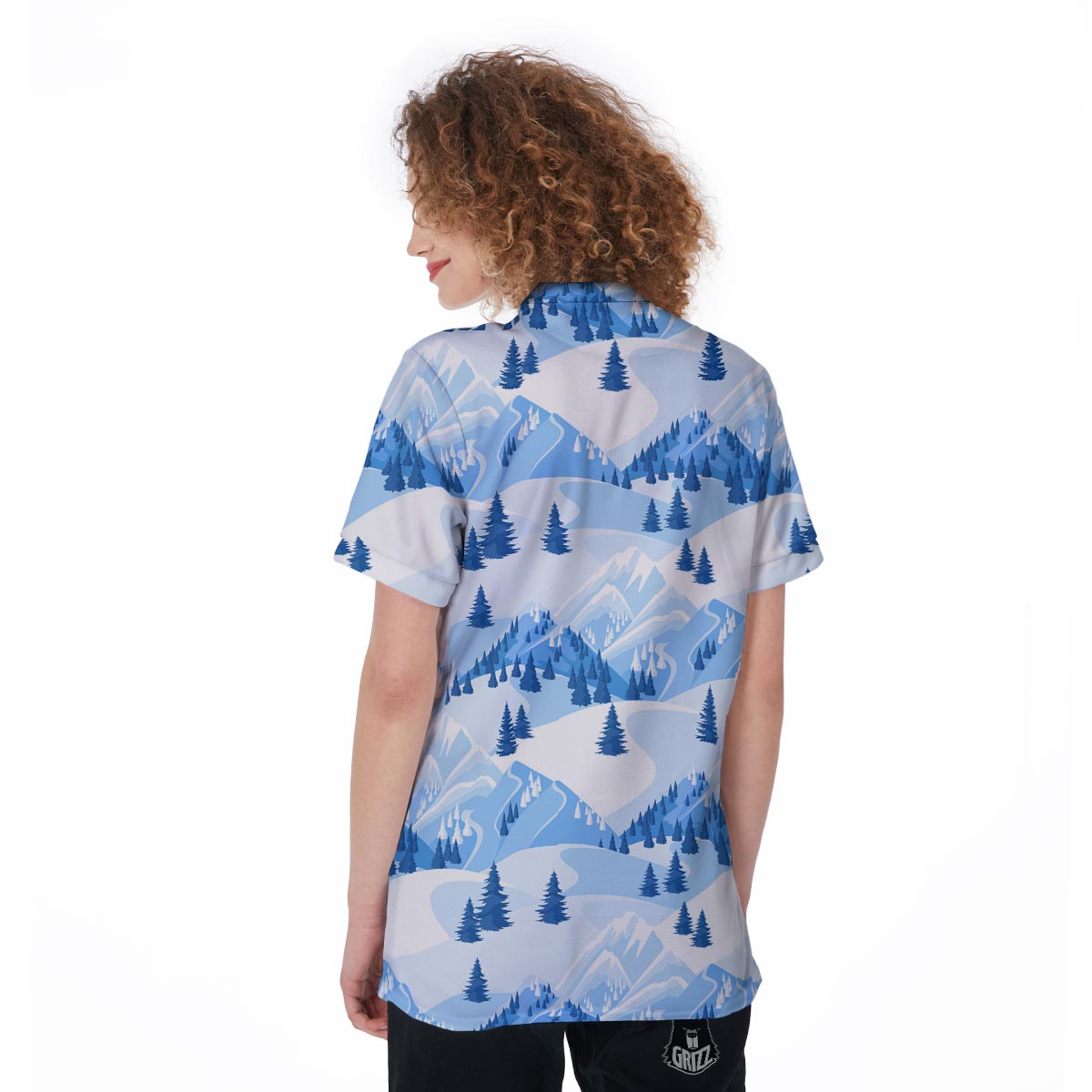 Mountain Skiing Print Pattern Women's Golf Shirts-grizzshop