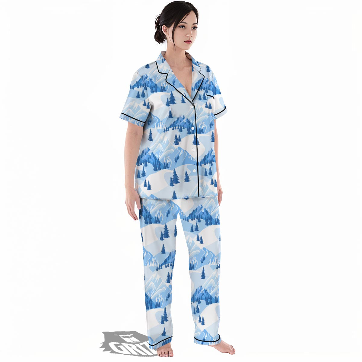 Mountain Skiing Print Pattern Women's Pajamas Set-grizzshop