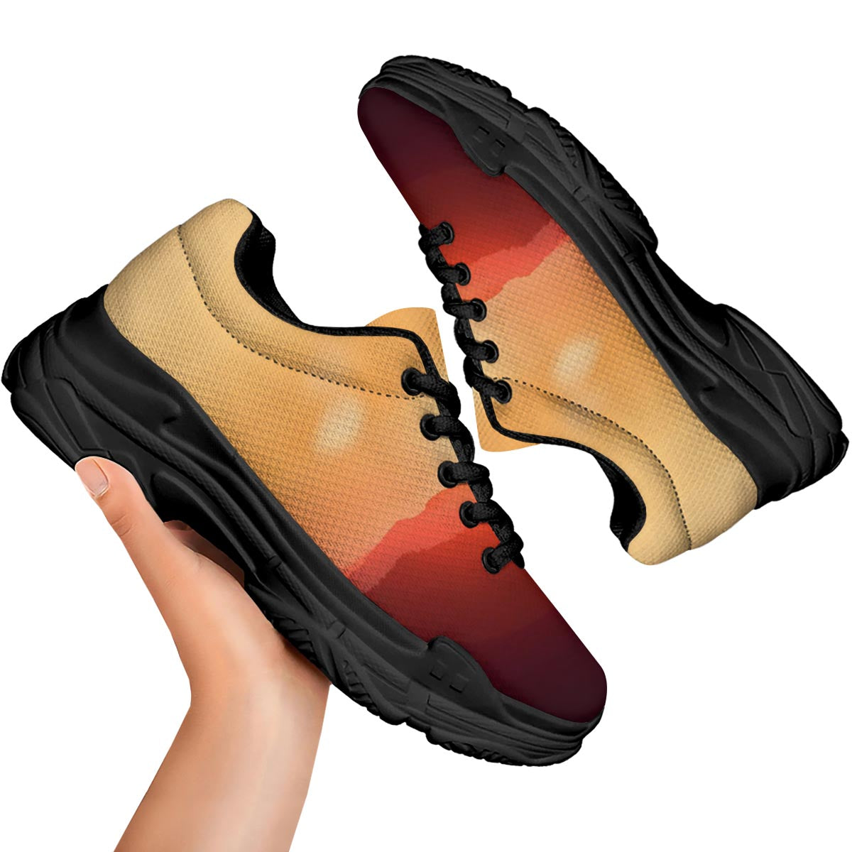 Mountain Sunrise Print Black Chunky Shoes-grizzshop