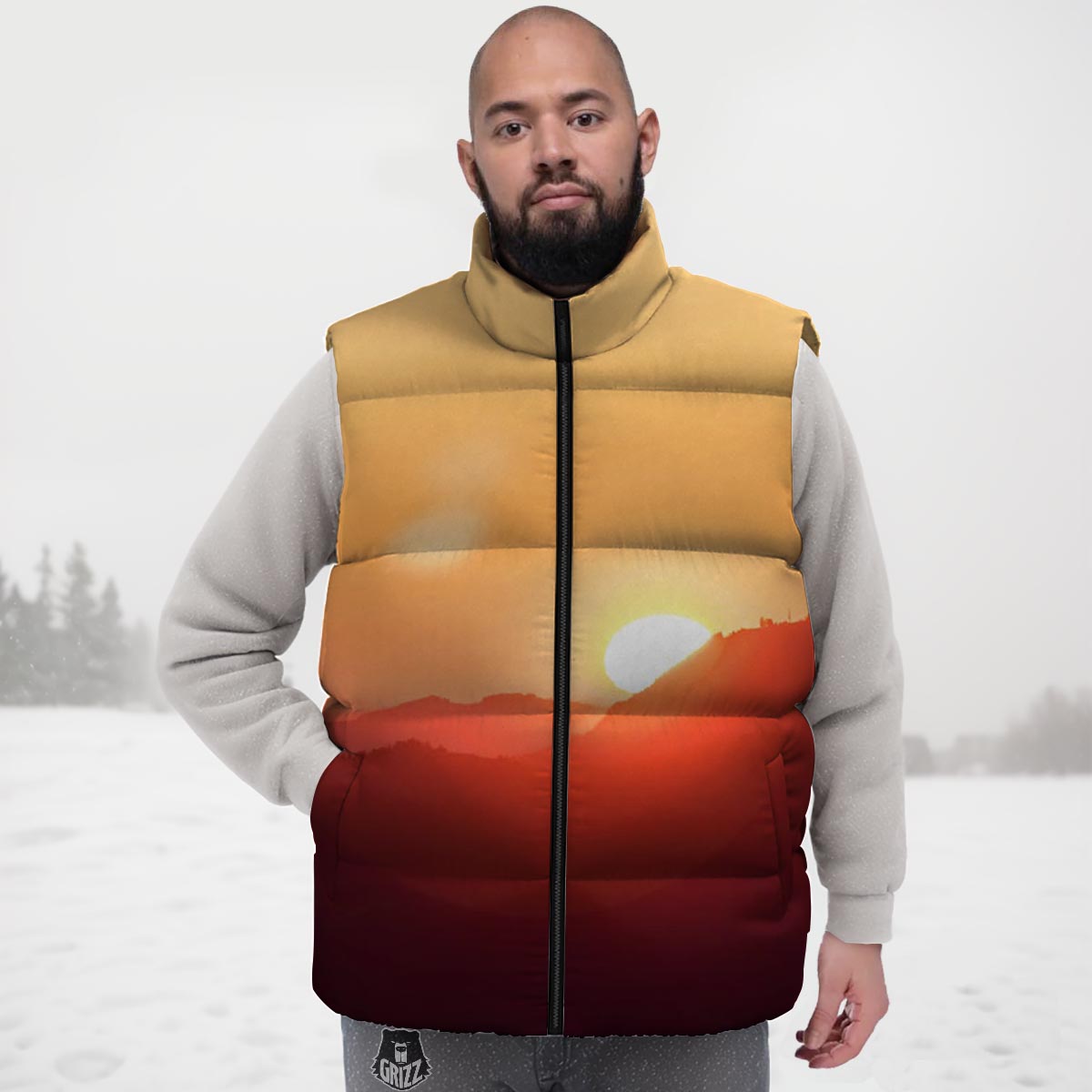 Mountain Sunrise Print Down Vest