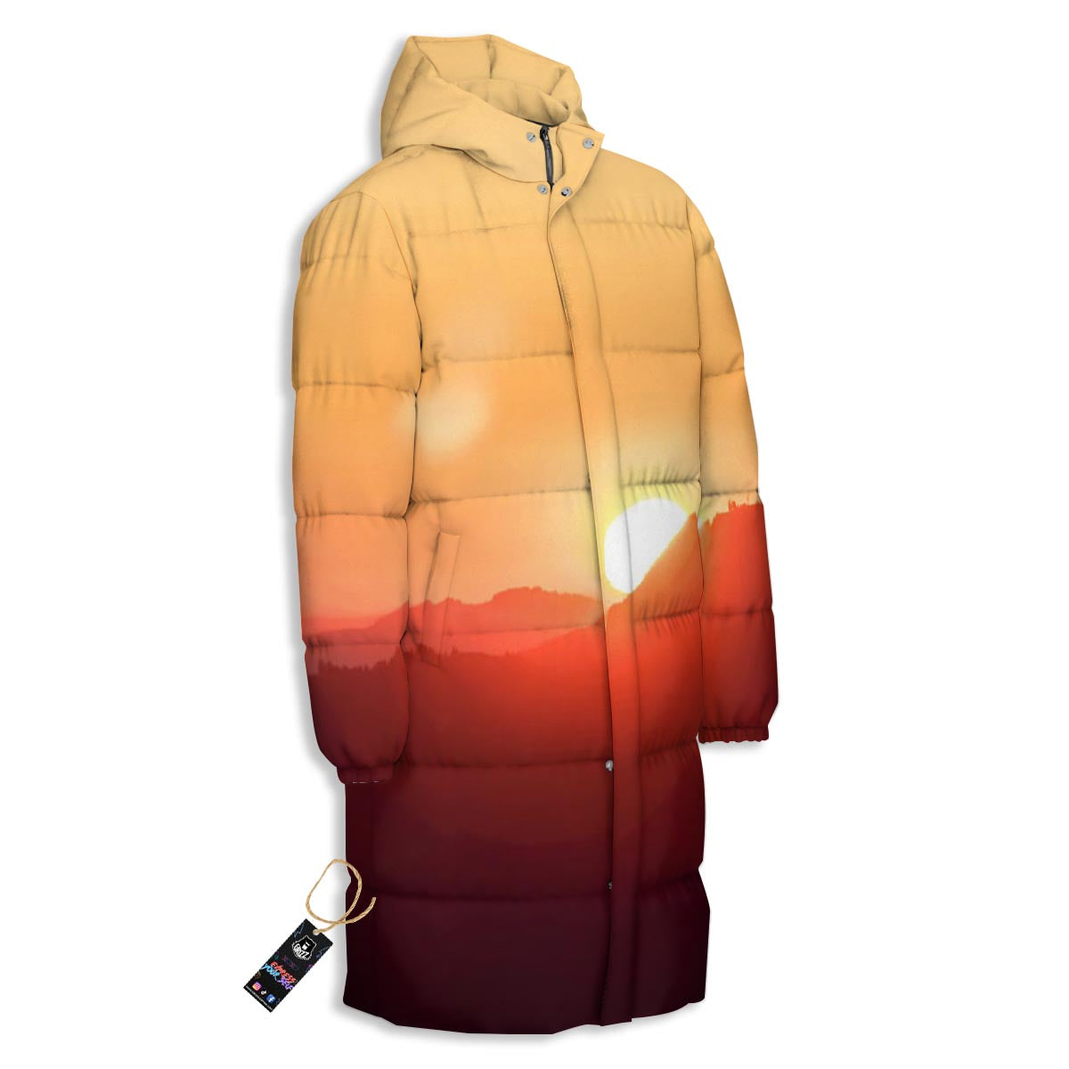 Mountain Sunrise Print Long Down Jacket-grizzshop