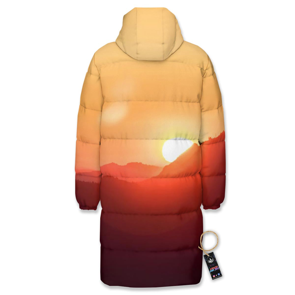 Mountain Sunrise Print Long Down Jacket-grizzshop