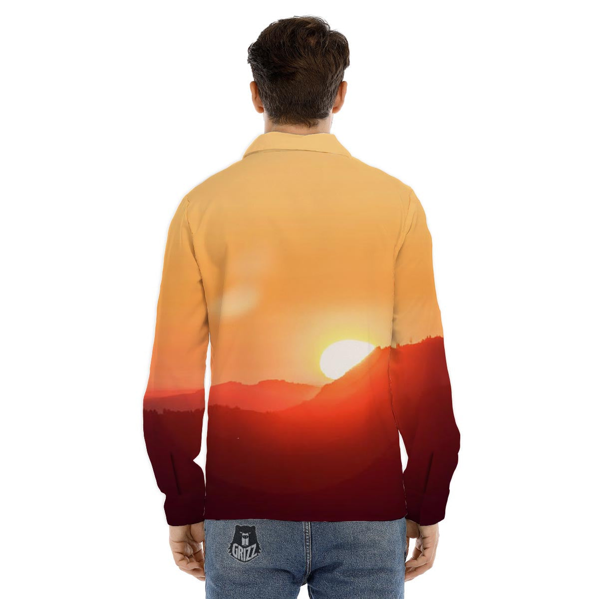 Mountain Sunrise Print Men's Dress Shirts-grizzshop