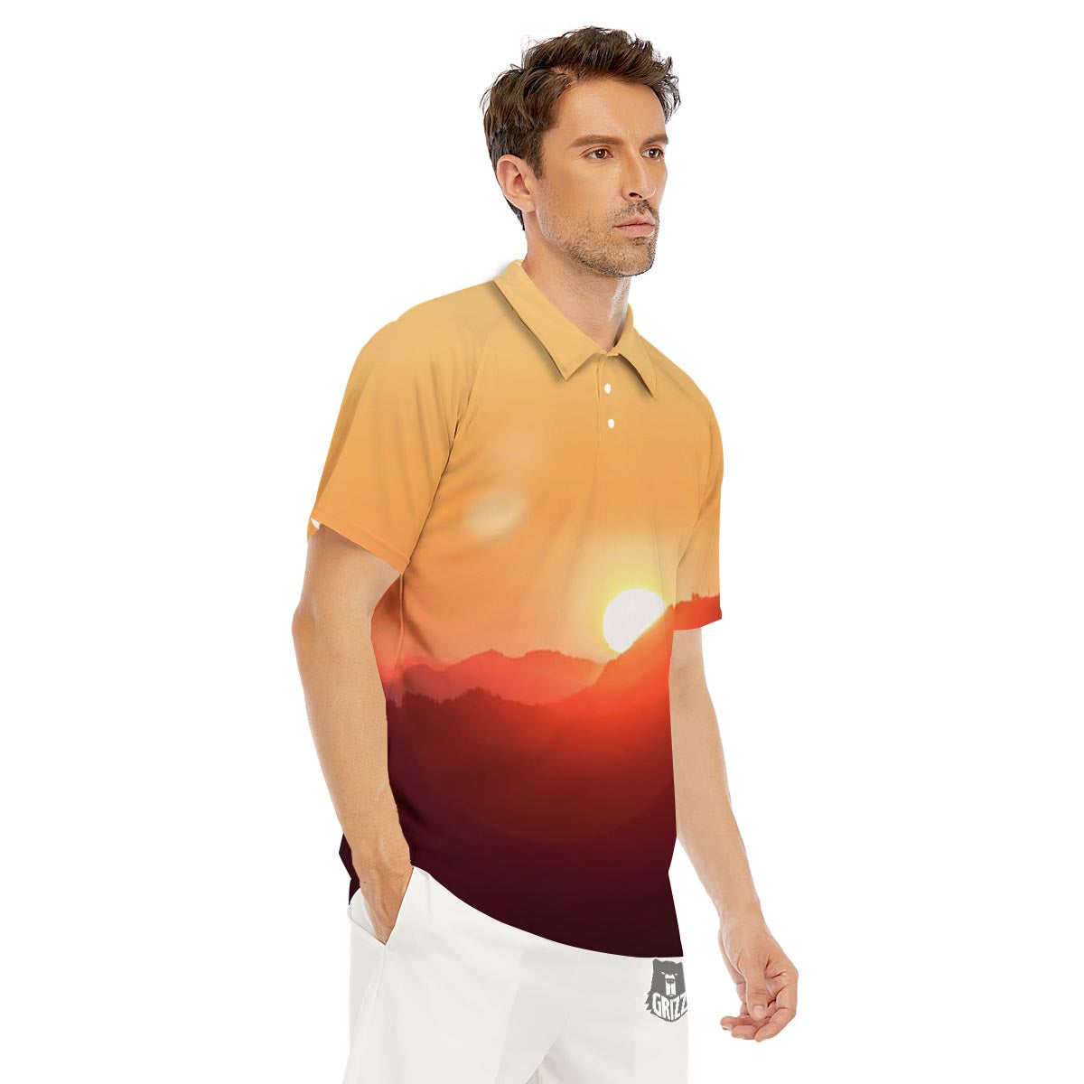 Mountain Sunrise Print Men's Golf Shirts-grizzshop