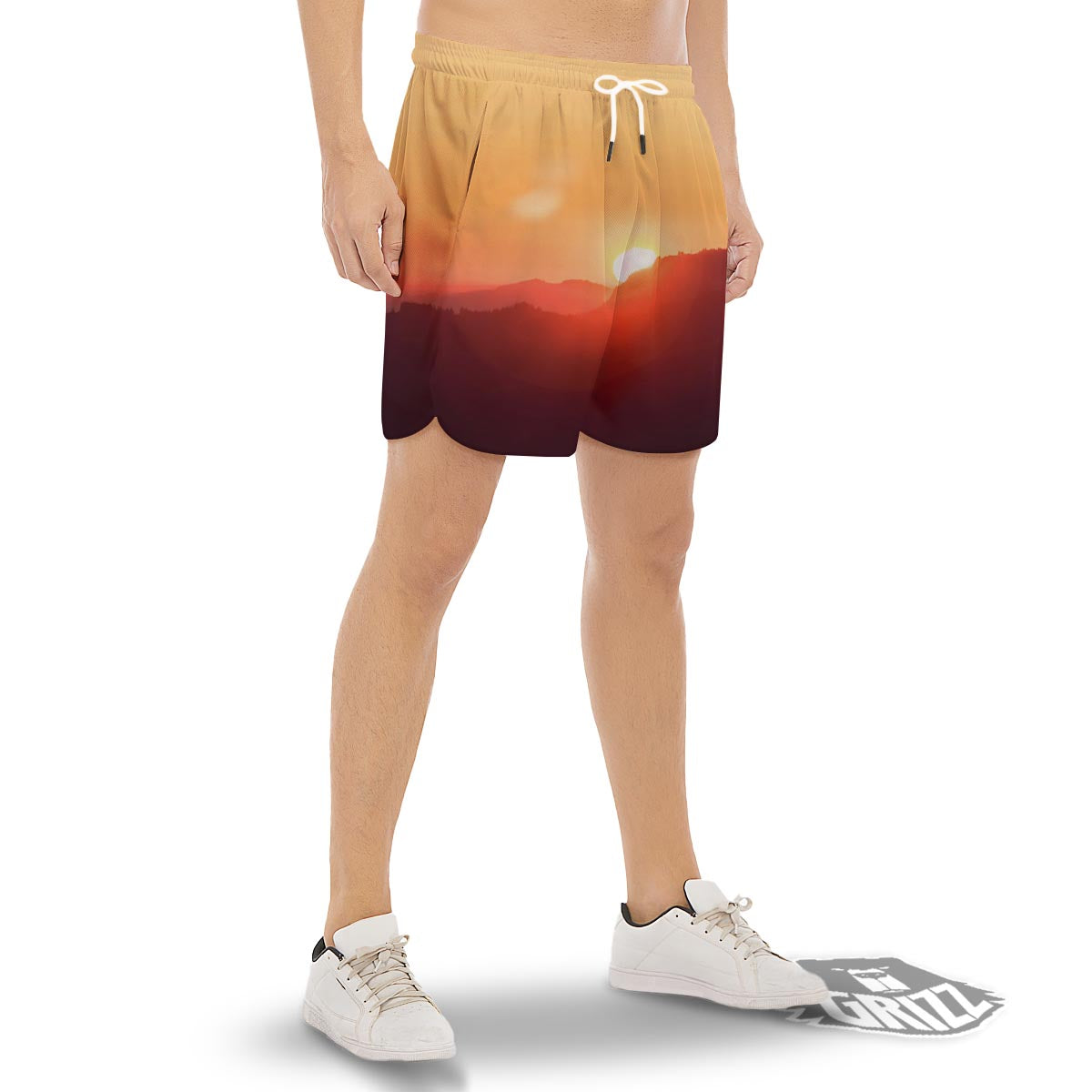 Mountain Sunrise Print Men's Gym Shorts-grizzshop