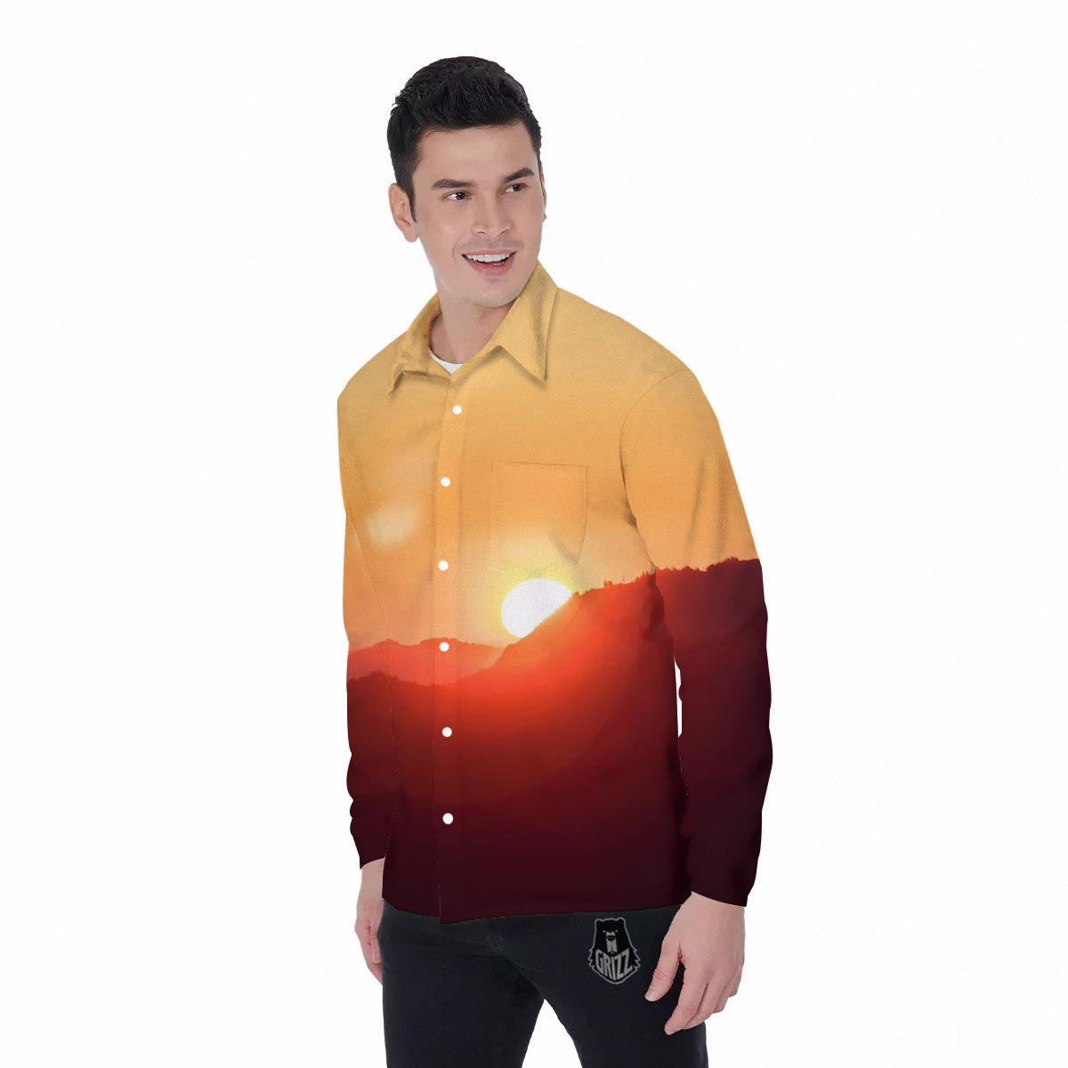 Mountain Sunrise Print Men's Long Sleeve Shirts-grizzshop