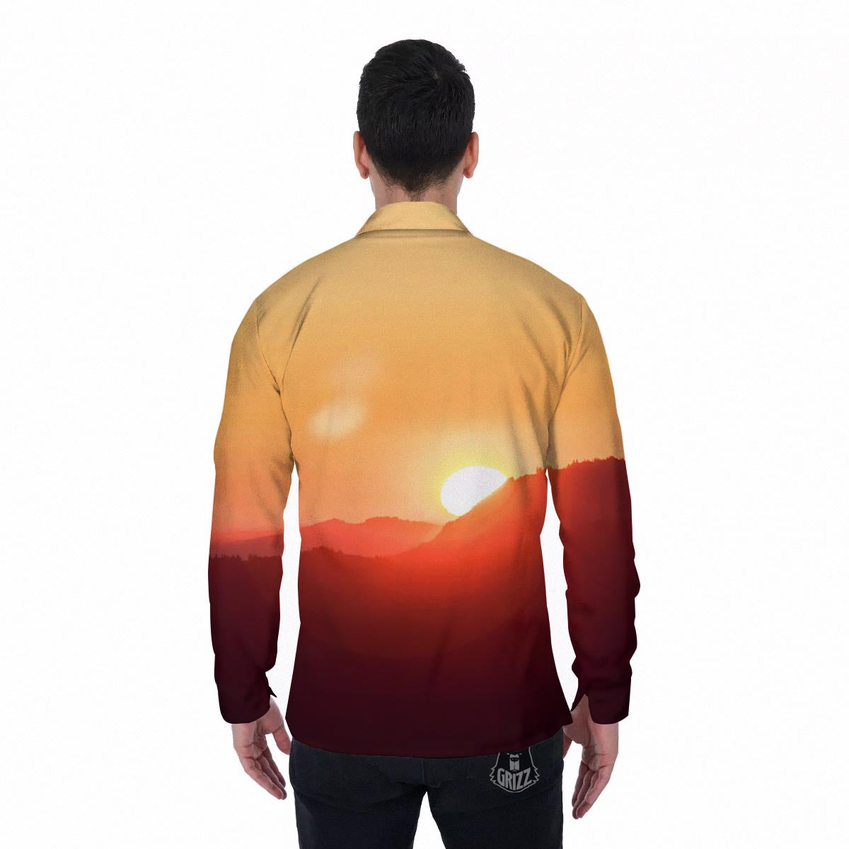 Mountain Sunrise Print Men's Long Sleeve Shirts-grizzshop
