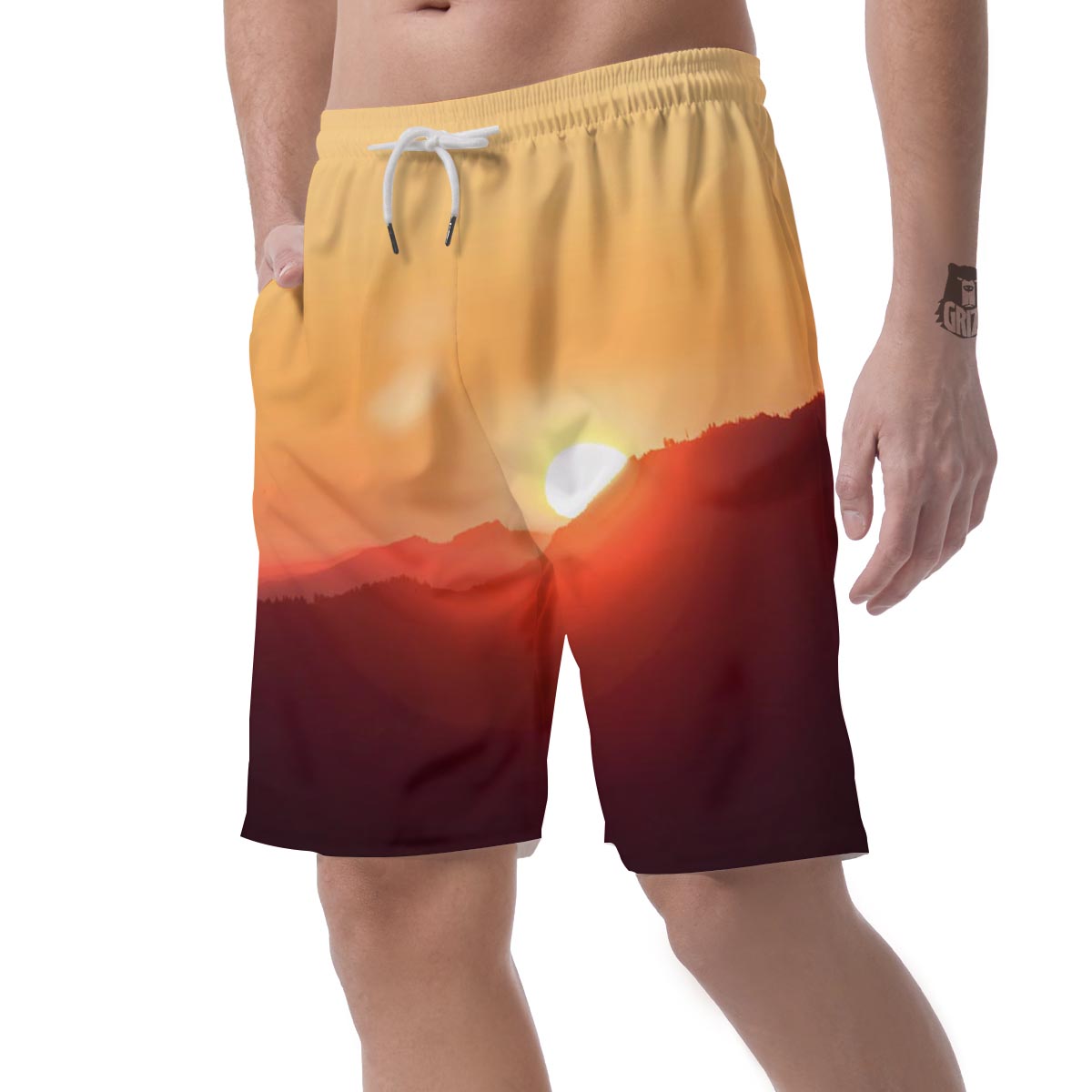Mountain Sunrise Print Men's Shorts-grizzshop