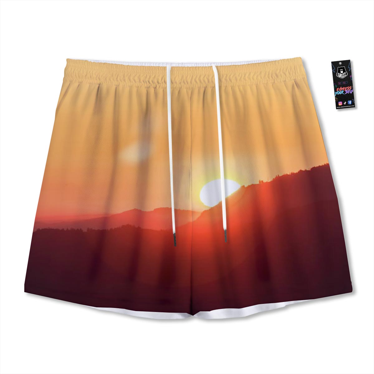 Mountain Sunrise Print Mesh Shorts