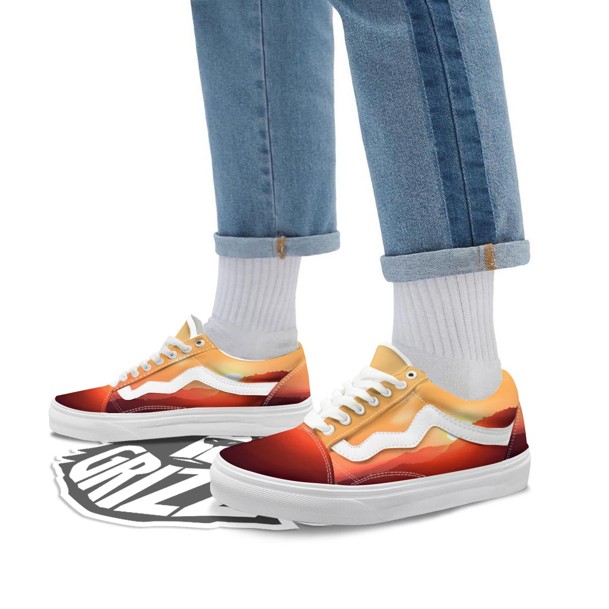Mountain Sunrise Print Skate Shoes-grizzshop