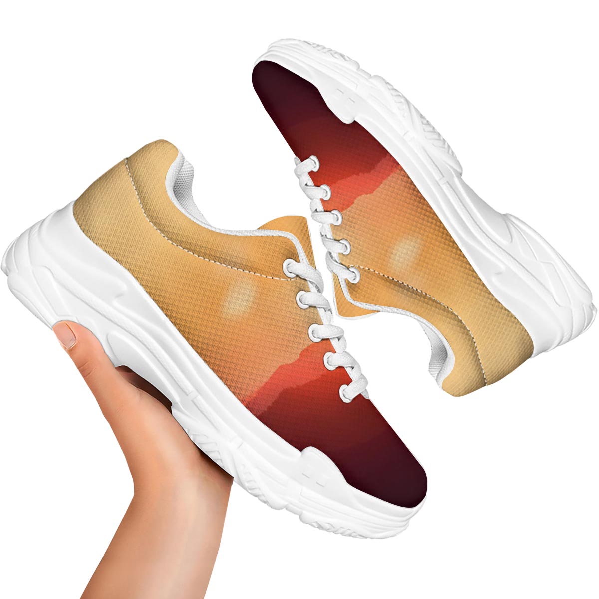 Mountain Sunrise Print White Chunky Shoes-grizzshop