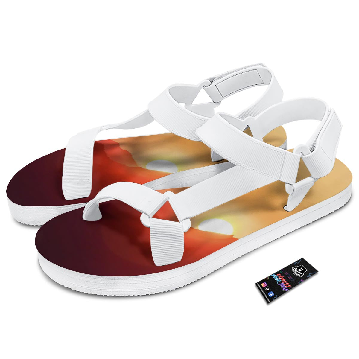 Mountain Sunrise Print White Open Toe Sandals-grizzshop