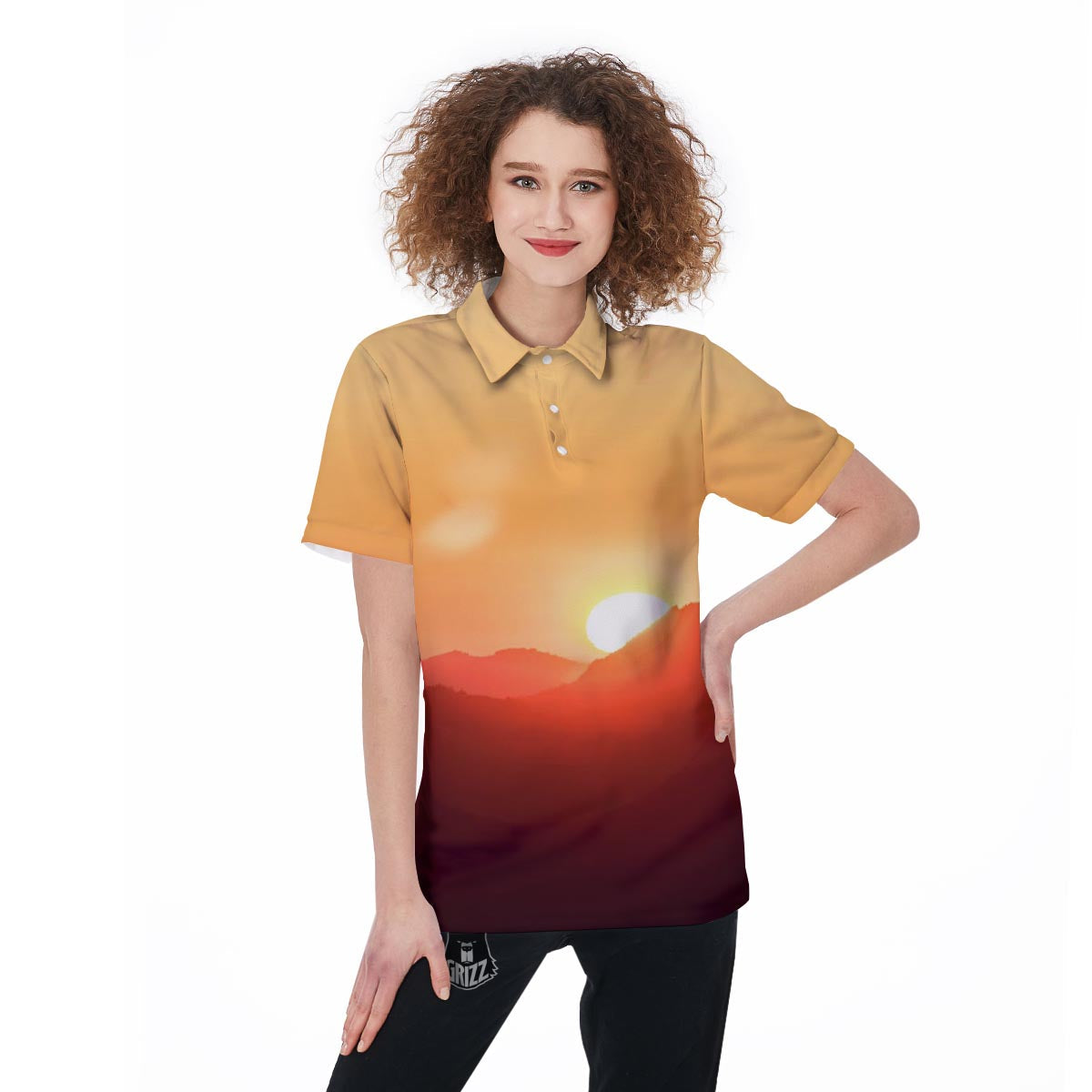 Mountain Sunrise Print Women's Golf Shirts-grizzshop