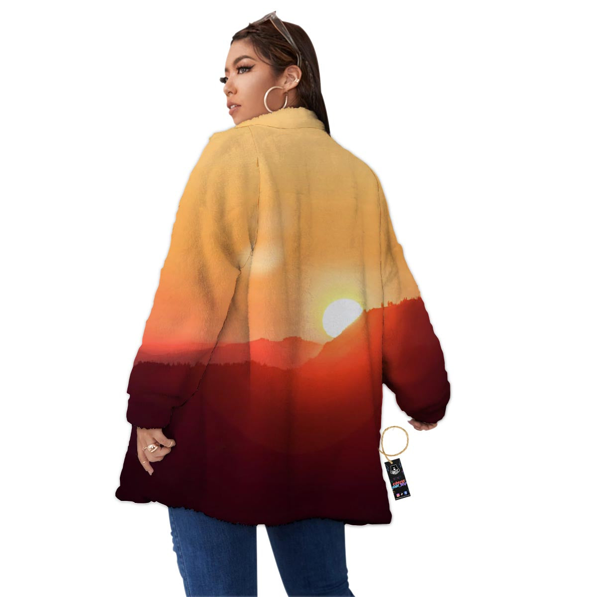 Mountain Sunrise Print Women's Sherpa Jacket-grizzshop