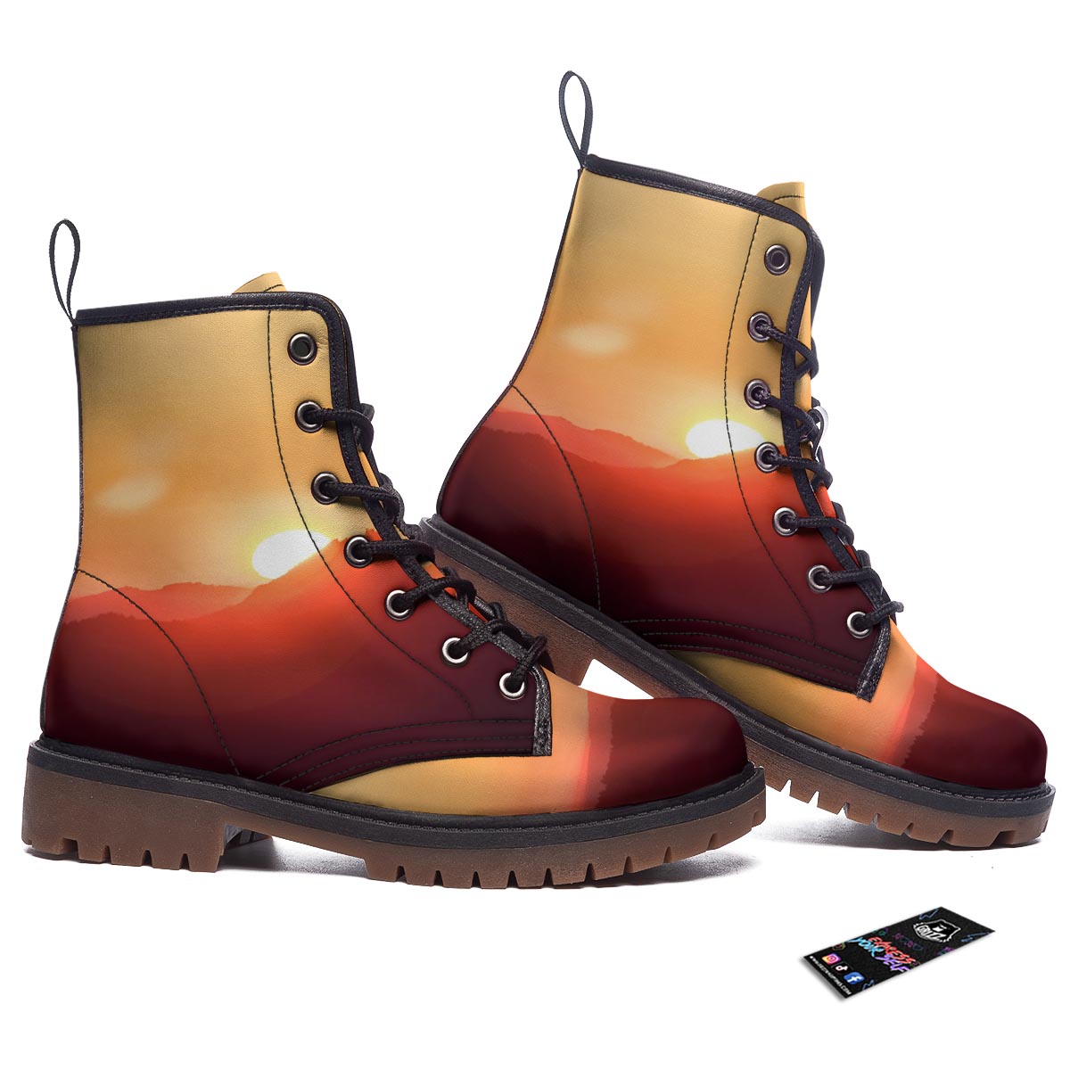 Mountain Sunrise Print Work Boots-grizzshop