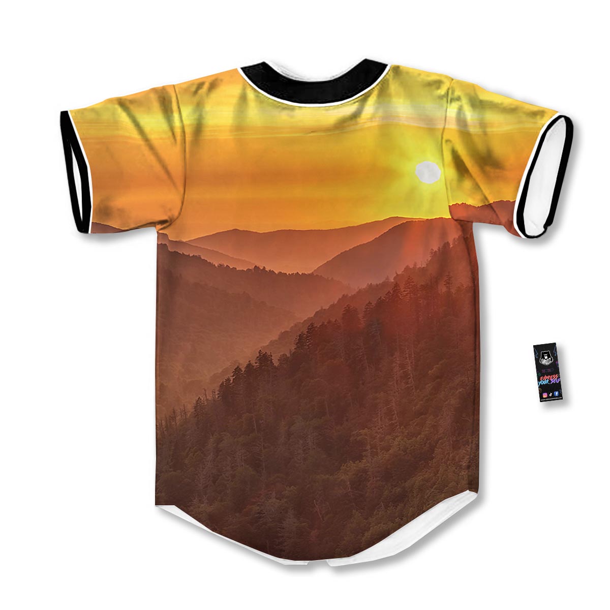 Mountain Sunset Print Baseball Jersey-grizzshop