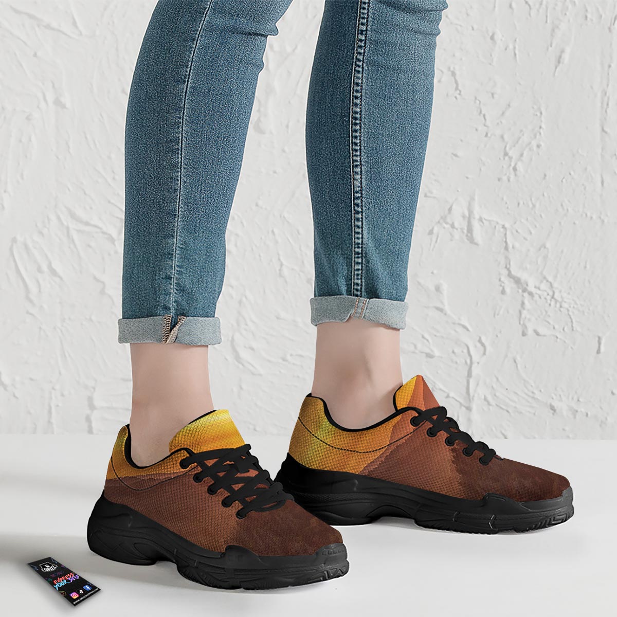 Mountain Sunset Print Black Chunky Shoes-grizzshop