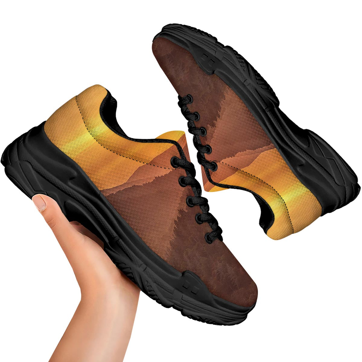 Mountain Sunset Print Black Chunky Shoes-grizzshop
