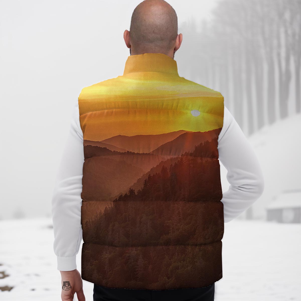 Mountain Sunset Print Down Vest