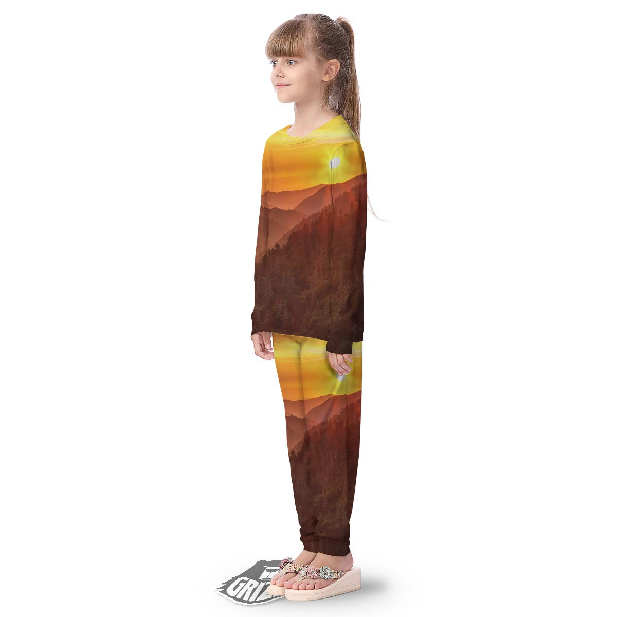 Mountain Sunset Print Kid's Pajamas-grizzshop
