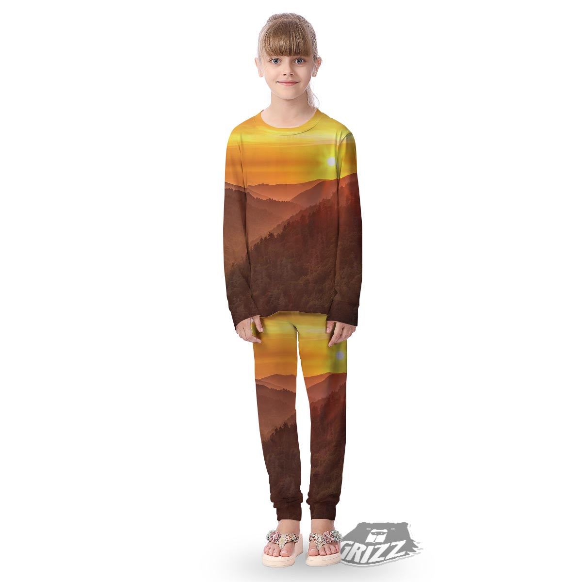 Mountain Sunset Print Kid's Pajamas-grizzshop