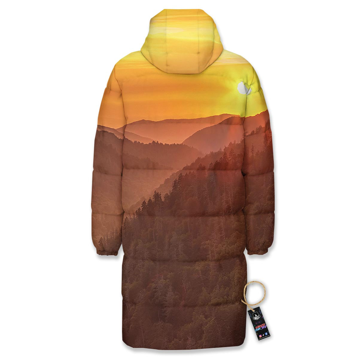 Mountain Sunset Print Long Down Jacket-grizzshop