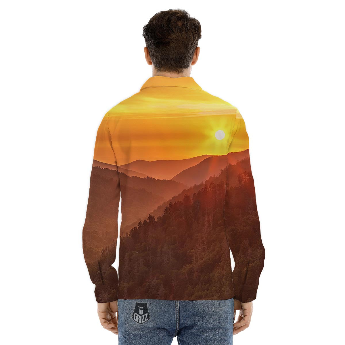 Mountain Sunset Print Men's Dress Shirts-grizzshop