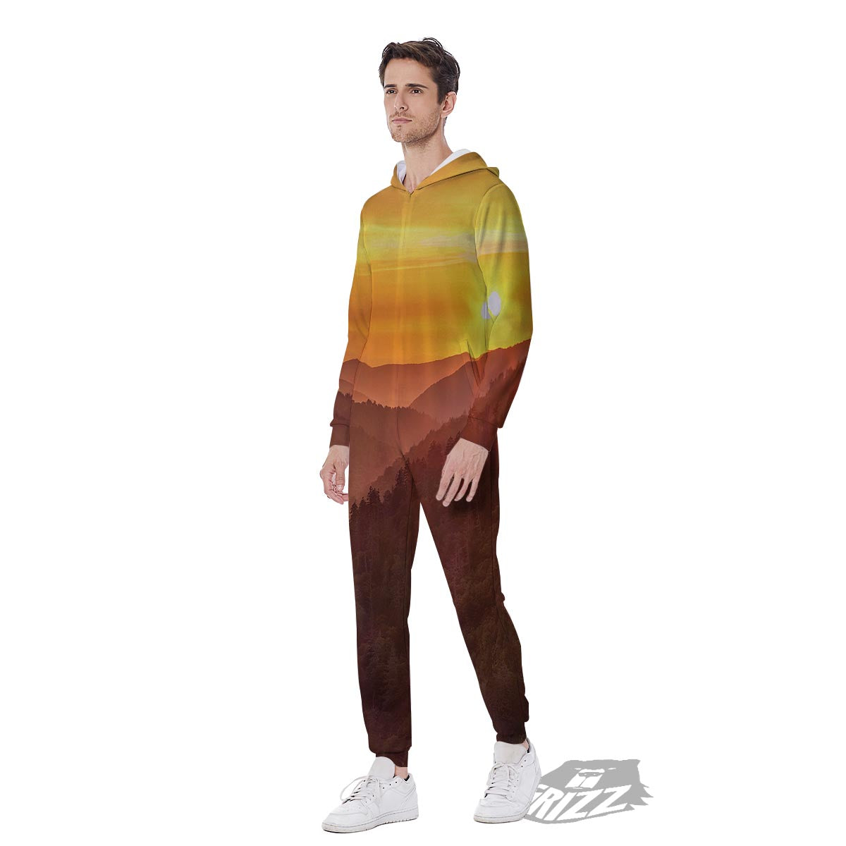 Mountain Sunset Print Men's Jumpsuit-grizzshop